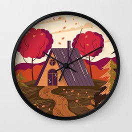 House in the woods Wall Clock | Undergrowth, Autumn, Wood, Cocooning, Leaf, Illustrations, Beautiful, Colors, Hut, Fir 