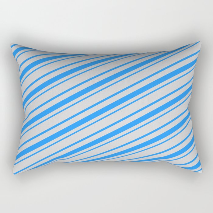 Light Gray & Blue Colored Lined Pattern Rectangular Pillow