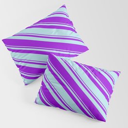 [ Thumbnail: Dark Violet & Powder Blue Colored Lined/Striped Pattern Pillow Sham ]