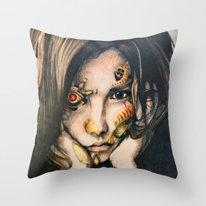 Steampunk Cyborg Throw Pillow