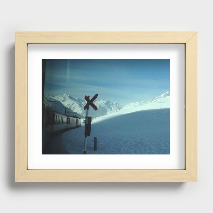 Snowy Alps and Train Recessed Framed Print