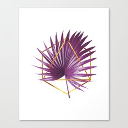 Minimal Tropical Palm Leaf - Palm And Gold - Gold Geometric - Modern Tropical Wall Art - Purple Canvas Print
