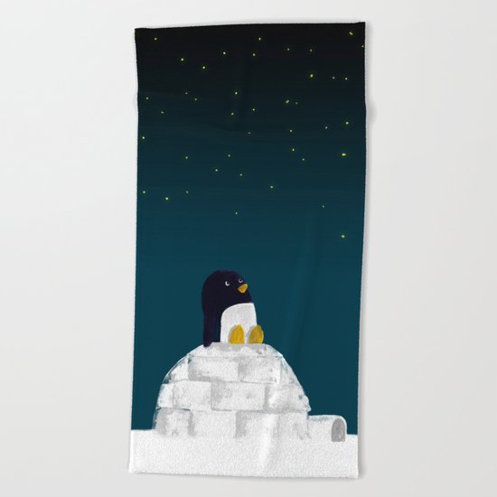 Star gazing - Penguin's dream of flying Beach Towel
