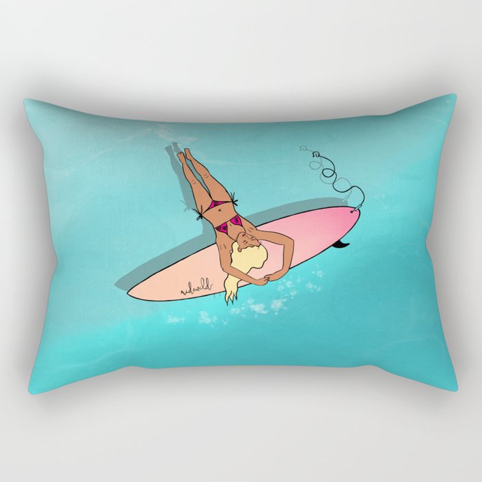 The Ocean Is My Happy Place | Surfer Girl Illustration Rectangular Pillow