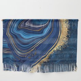Midnight Blue + Gold Abstract Swirl Wall Hanging