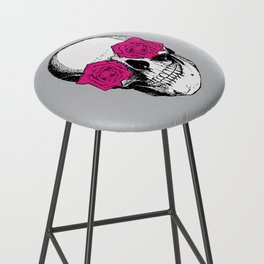 Skull and Roses | Skull and Flowers | Vintage Skull | Grey and Pink | Bar Stool