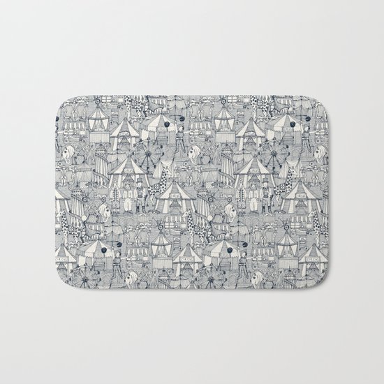 retro circus indigo ivory Bath Mat