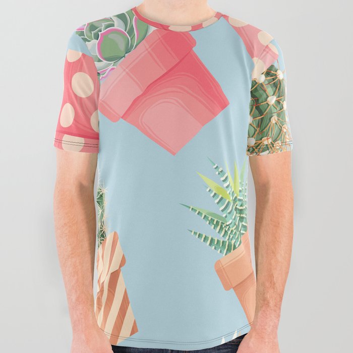 Pastel Cacti Cactuses All Over Graphic Tee