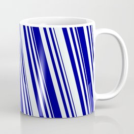 [ Thumbnail: Dark Blue and Mint Cream Colored Striped Pattern Coffee Mug ]