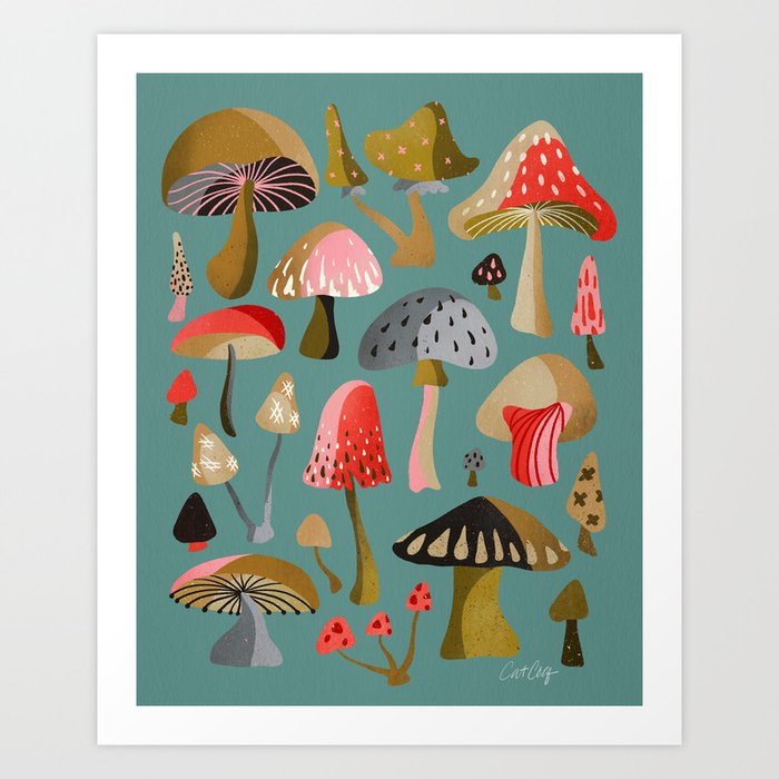 Mushroom Collection – Mint Art Print