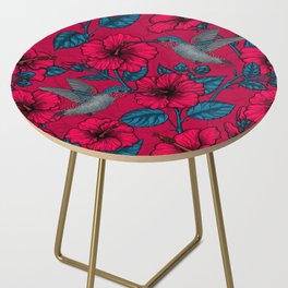 Red hibiscus and hummingbirds, tropical garden on red Side Table