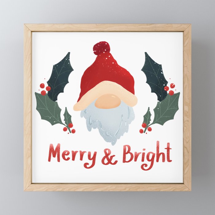 Merry and Bright - Gnome and mistletoes Framed Mini Art Print