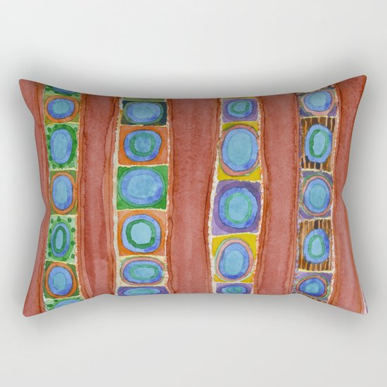 Blue Circles Within Red Stripes Rectangular Pillow