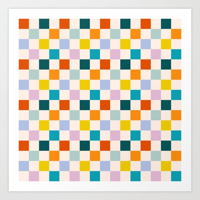 Checkerboard Checkered Checked Check Chessboard Pattern in Polychrome Multicolor Colors Art Print