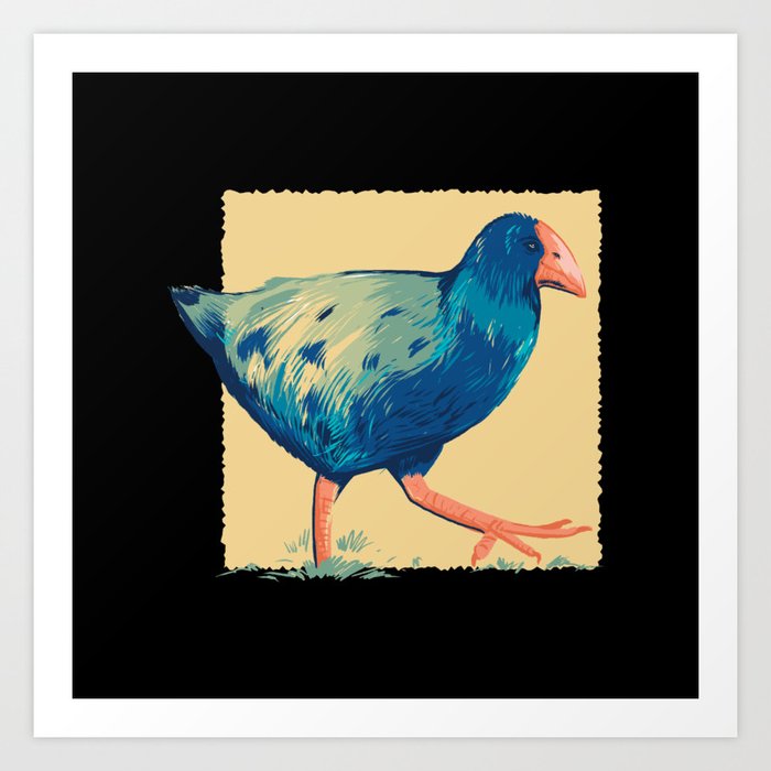 New Zealand Takahe bird blue colored bird drawing Art Print