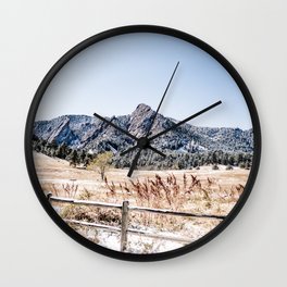 Flatirons Boulder // Colorado Scenery Mountain Landscape Snowfall Fence Line Wall Clock