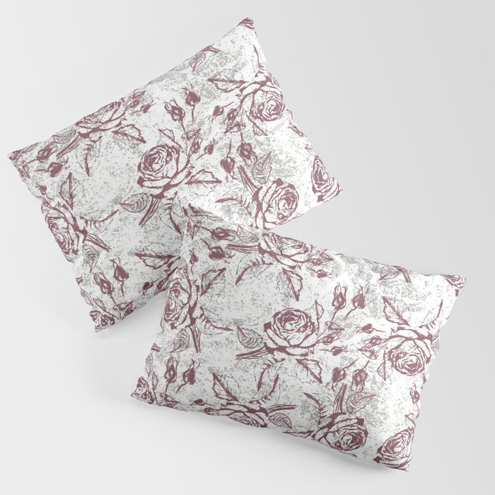 Vintage white gray burgundy floral marble Pillow Sham by Pink