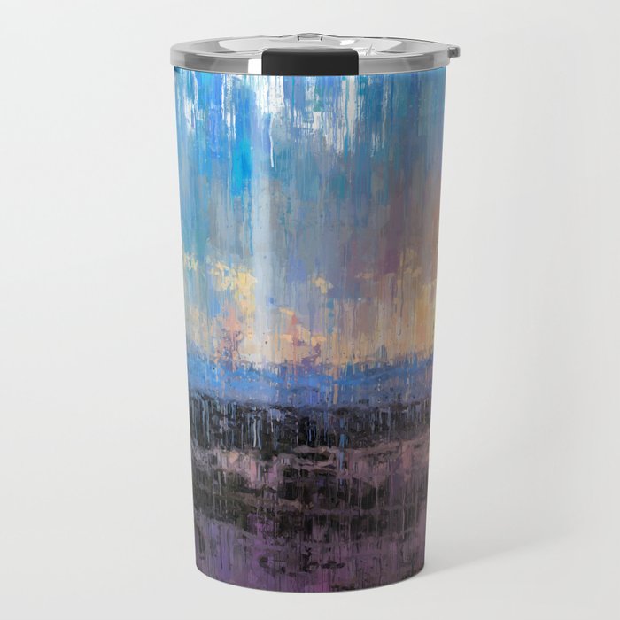 Prismatic Daybreak Showers Abstract Drip Paint Landscape Travel Mug