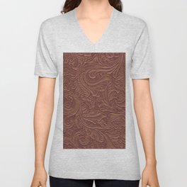 Chocolate Brown Tooled Leather V Neck T Shirt