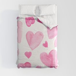 Pink Watercolor Hearts Comforter