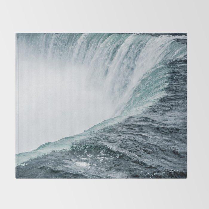 Landscape Photography Niagara Falls Waterfall Aqua Mist Fog Blue Marine Throw Blanket By Wildhood
