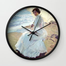 Clotilde on the Beach (1904) by Joaquín Sorolla Wall Clock