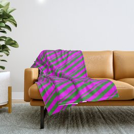 [ Thumbnail: Forest Green and Fuchsia Colored Lined/Striped Pattern Throw Blanket ]