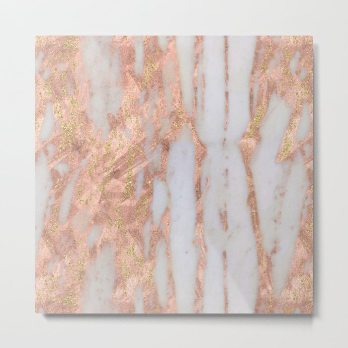 Pink Marble with Golden Lines Metal Print