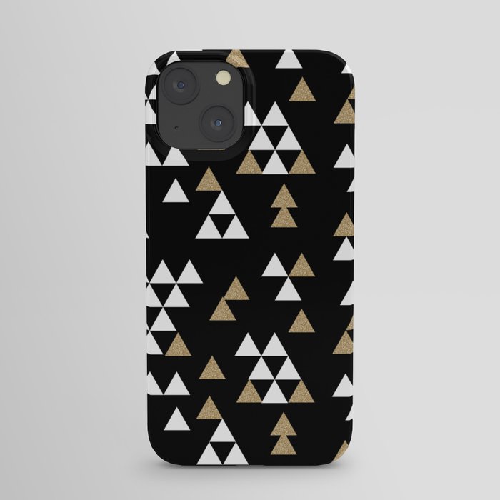 Glitter Triangles - scattered geometric triangles pattern in black gold white iPhone Case