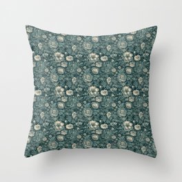 1800's Arsenic Green Floral Pattern Throw Pillow