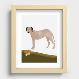 Dog and Mushroom Hunting - Beige and White Recessed Framed Print