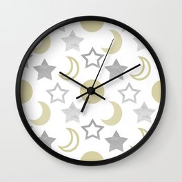 Gold Moons and Silver Stars Wall Clock