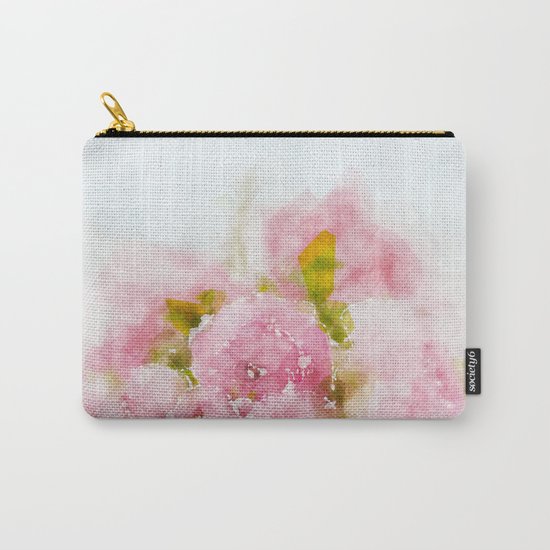 Rose treasure - Pink floral flowers on white background on #Society6 Carry-All Pouch