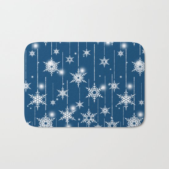 Christmas pattern. White snowflakes on a blue background. Bath Mat