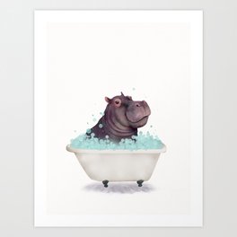 Hippo in the Bathtub  Art Print