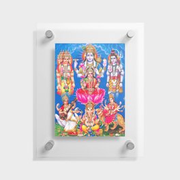 Lakshmi showering money with Ganesha, Saraswati, Shiva, Vishnu, and Durga  Floating Acrylic Print