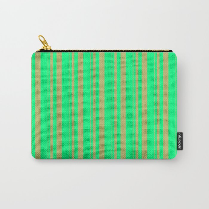 Dark Khaki and Green Colored Stripes/Lines Pattern Carry-All Pouch
