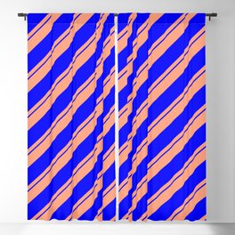[ Thumbnail: Light Salmon and Blue Colored Stripes Pattern Blackout Curtain ]