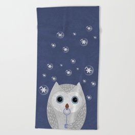 Christmas Owl Blue Marble Beach Towel