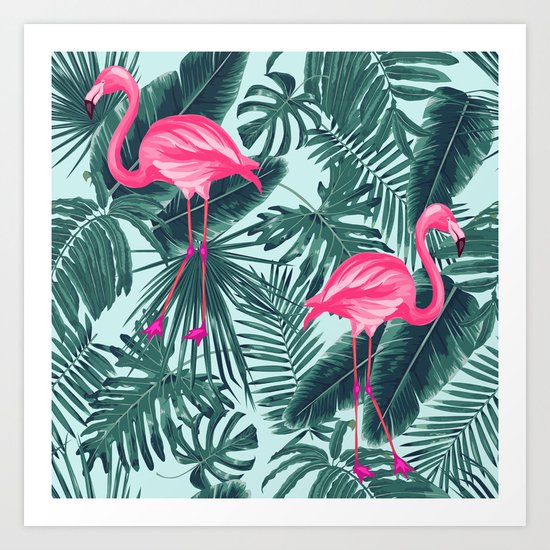 tropical pink flamingo Art Print