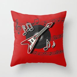 Red Rock and Roll Guitar Music Note Design Throw Pillow