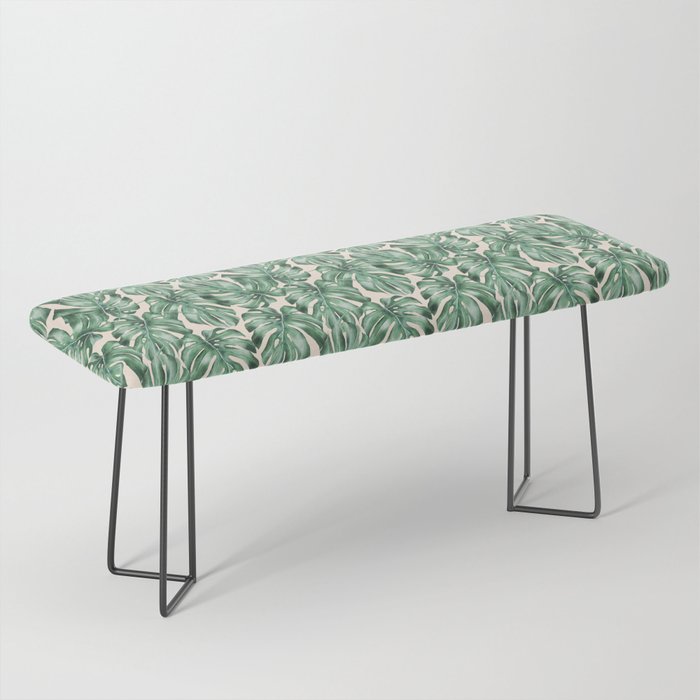 Watercolor Tropical Monstera Leaves Bench