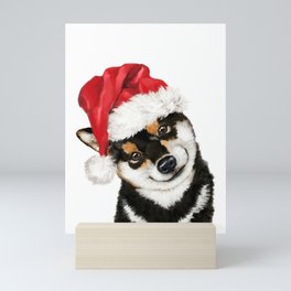 Christmas Black Shiba Inu Mini Art Print
