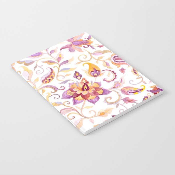 Exotic Oriental Chintz Peach Pink Floral Pattern Notebook