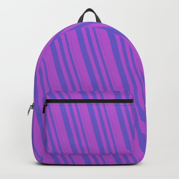 Slate Blue & Orchid Colored Striped Pattern Backpack
