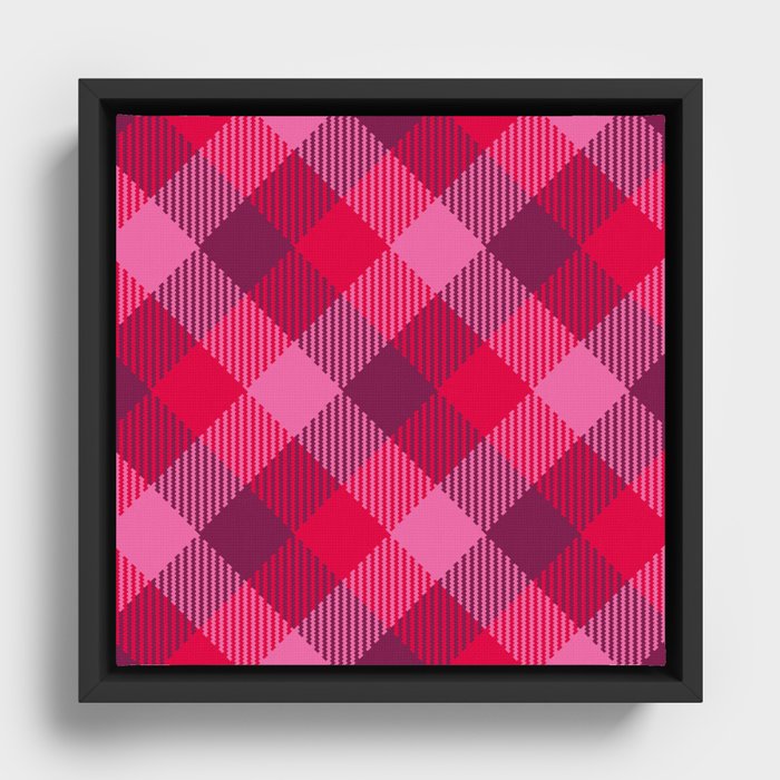 Valentine's retro simple tartan diagonal check burgundy Framed Canvas