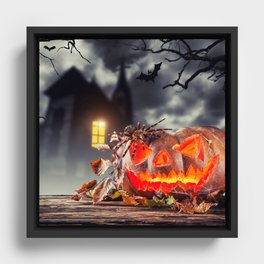 Scary Halloween Pumpkin Framed Canvas