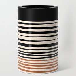 Natural Stripes Modern Minimalist Colour Block Pattern Black Rust Almond Cream Can Cooler