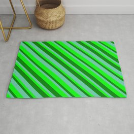 [ Thumbnail: Green, Aquamarine & Lime Colored Striped Pattern Rug ]