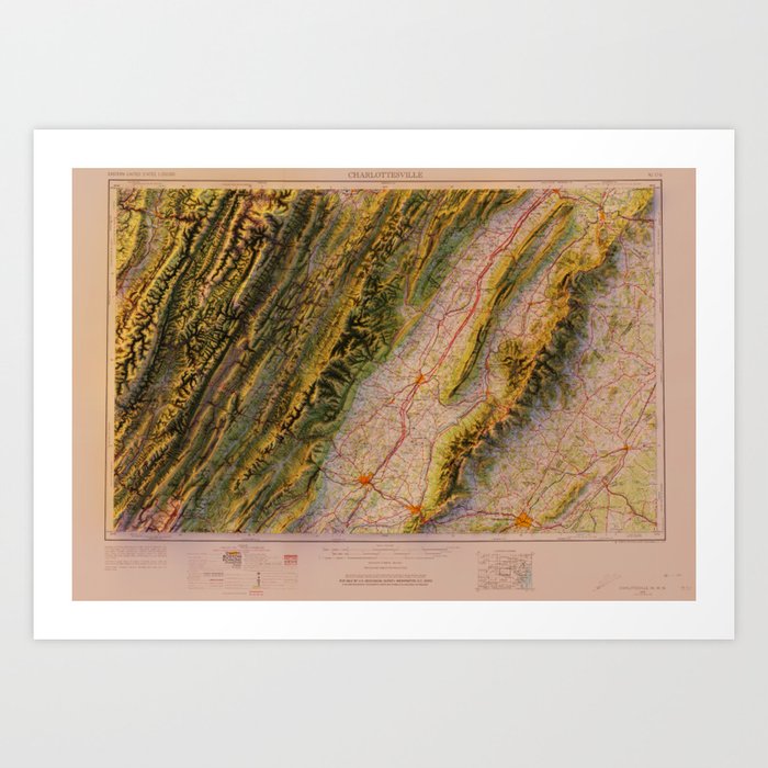 Vintage 3D Map of the Virginia Appalachian Mountains Art Print